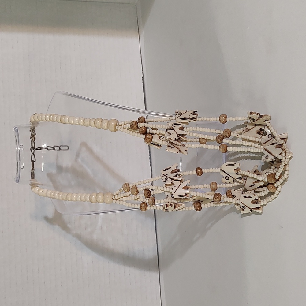 Faux Ivory Carved Elephant Necklace